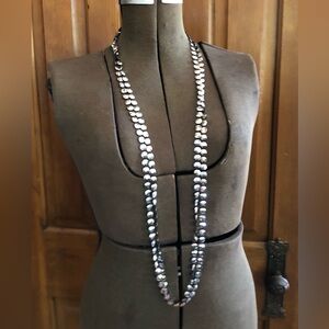 Vtg Long Two Strand Faceted Disc Beaded Necklace